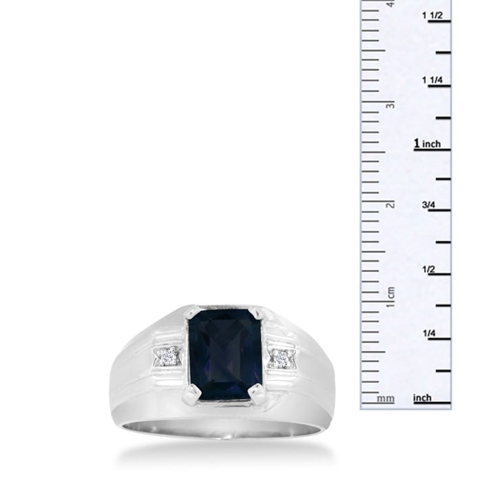 2 1/4ct Created Sapphire and Diamond Men's Ring Crafted In Solid White Gold

