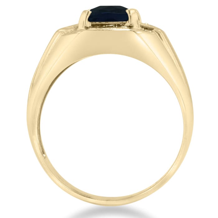 2 1/4ct Created Sapphire and Diamond Men's Ring Crafted In Solid 14K Yellow Gold
