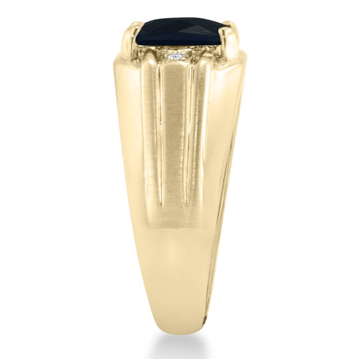 2 1/4ct Created Sapphire and Diamond Men's Ring Crafted In Solid 14K Yellow Gold

