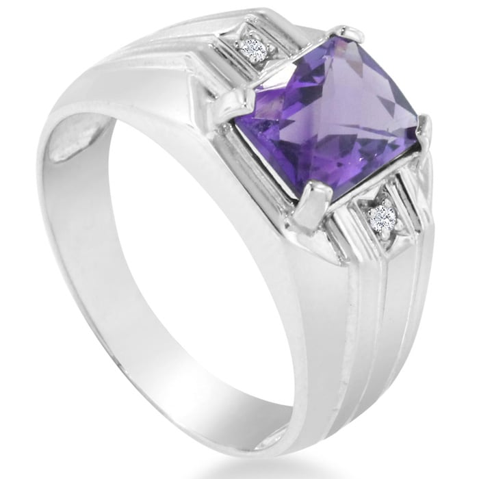 2 1/4ct Amethyst and Diamond Men's Ring Crafted In Solid White Gold
