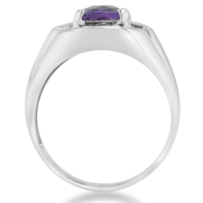 2 1/4ct Amethyst and Diamond Men's Ring Crafted In Solid White Gold