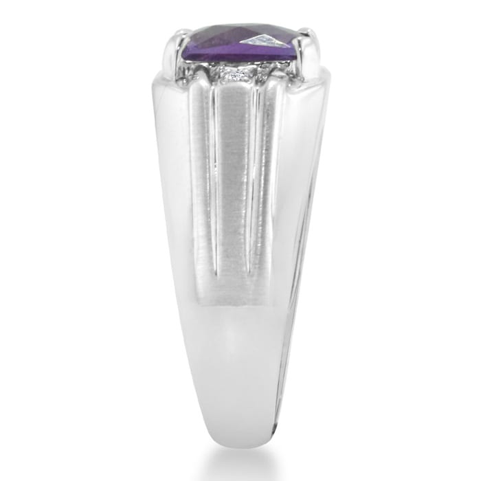 2 1/4ct Amethyst and Diamond Men's Ring Crafted In Solid 14K White Gold