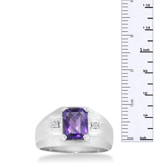 2 1/4ct Amethyst and Diamond Men's Ring Crafted In Solid 14K White Gold