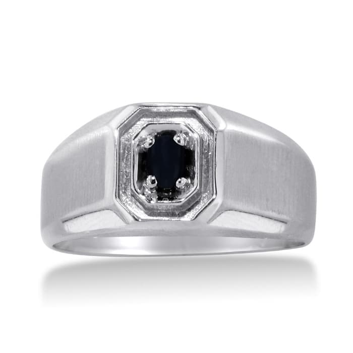 Oval Black Onyx Men's Ring Crafted In Solid 14K White Gold
