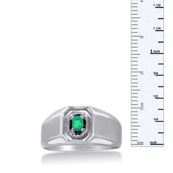 1/4ct Oval Created Emerald Men's Ring Crafted In Solid White Gold
