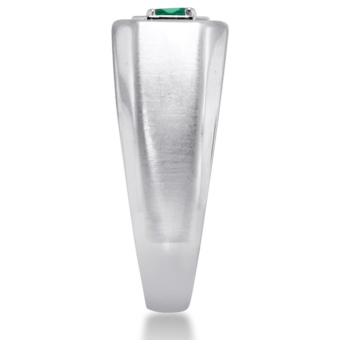 1/4ct Oval Created Emerald Men's Ring Crafted In Solid 14K White Gold
