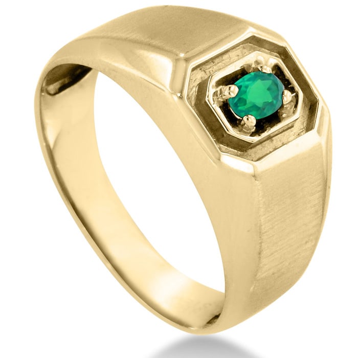 1/4ct Oval Created Emerald Men's Ring Crafted In Solid 14K Yellow Gold
