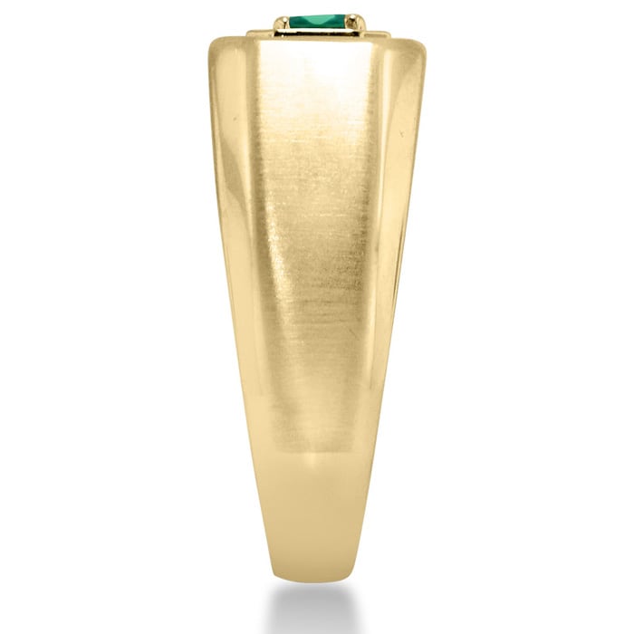 1/4ct Oval Created Emerald Men's Ring Crafted In Solid 14K Yellow Gold
