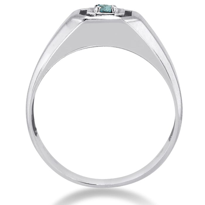 1/4ct Oval Blue Topaz Men's Ring Crafted In Solid 14K White Gold