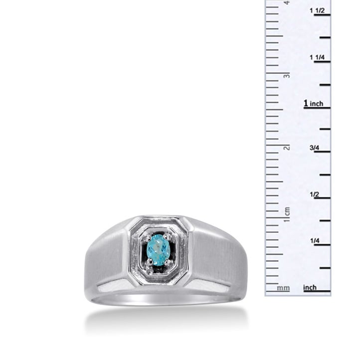 1/4ct Oval Blue Topaz Men's Ring Crafted In Solid 14K White Gold