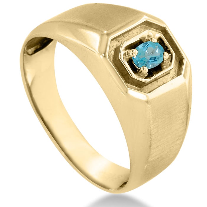 1/4ct Oval Blue Topaz Men's Ring Crafted In Solid 14K Yellow Gold