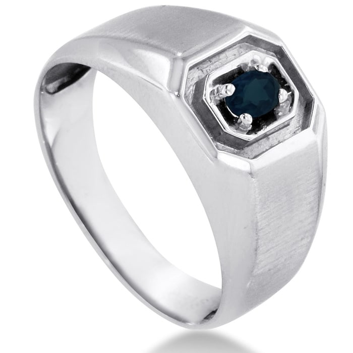 1/4ct Oval Created Sapphire Men's Ring Crafted In Solid 14K White Gold
