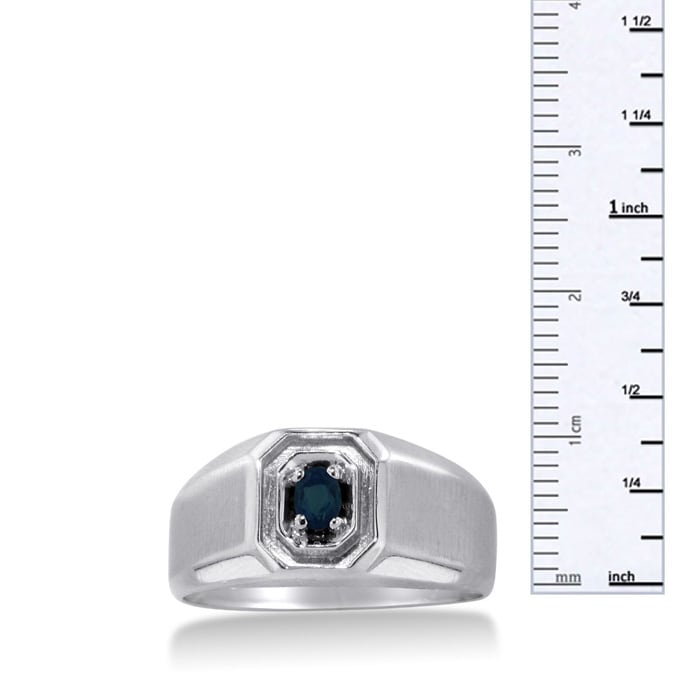 1/4ct Oval Created Sapphire Men's Ring Crafted In Solid 14K White Gold
