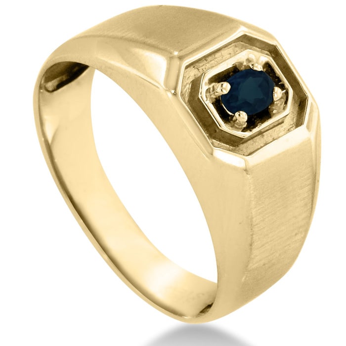 1/4ct Oval Created Sapphire Men's Ring Crafted In Solid 14K Yellow Gold
