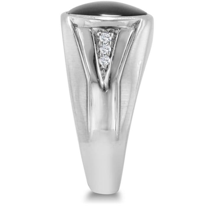 Oval Black Onyx and Diamond Men's Ring Crafted In Solid White Gold
