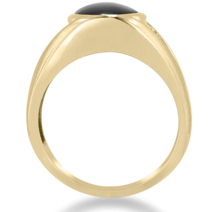 Oval Black Onyx and Diamond Men's Ring Crafted In Solid 14K Yellow Gold
