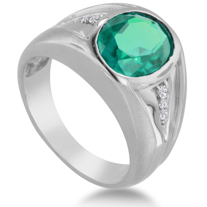 4 1/2ct Oval Created Emerald and Diamond Men's Ring Crafted In Solid White Gold
