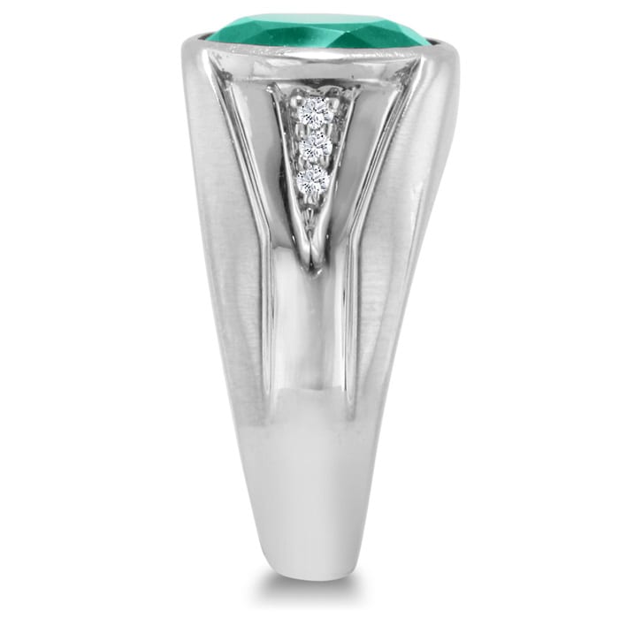 4 1/2ct Oval Created Emerald and Diamond Men's Ring Crafted In Solid White Gold
