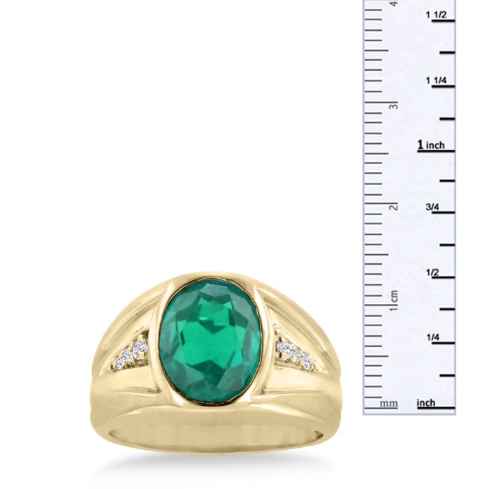 4 1/2ct Oval Created Emerald and Diamond Men's Ring Crafted In Solid 14K Yellow Gold
