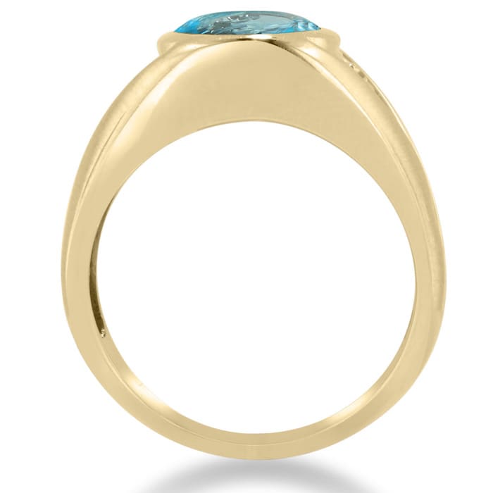 4 1/2ct Oval Blue Topaz and Diamond Men's Ring Crafted In Solid 14K Yellow Gold
