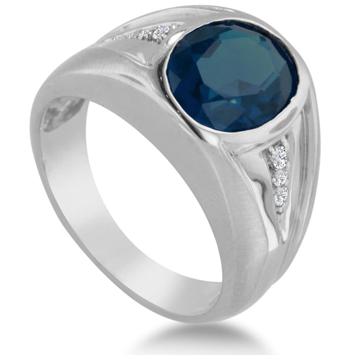 4 1/2ct Oval Created Sapphire and Diamond Men's Ring Crafted In Solid White Gold