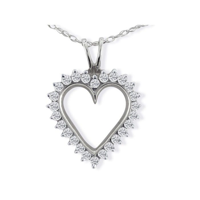 Diamond Heart Pendants: CLOSEOUT PRICE. 1ct Perfect Diamond Heart Pendant, 10k White Gold, 1 Star Diamonds