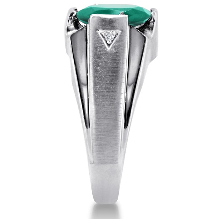 4 1/2ct Oval Created Emerald and Diamond Men's Ring Crafted In Solid 14K White Gold
