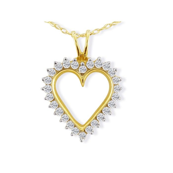 Diamond Heart Pendants: CLOSEOUT PRICE. 1ct Perfect Diamond Heart Pendant, 10k Yellow Gold,1 Star Diamonds