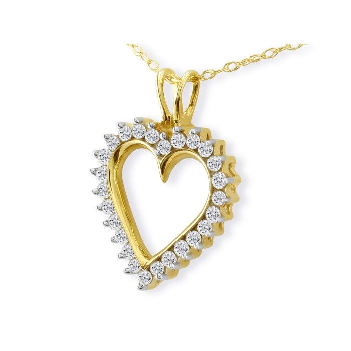 Diamond Heart Pendants: CLOSEOUT PRICE. 1ct Perfect Diamond Heart Pendant, 10k Yellow Gold,1 Star Diamonds