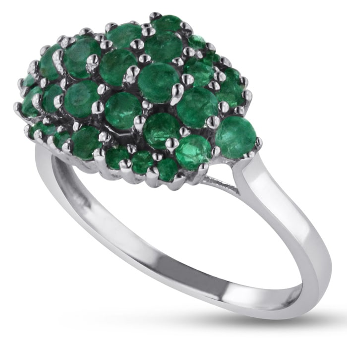 1.30ct Emerald Cluster Ring Crafted In Solid Sterling Silver