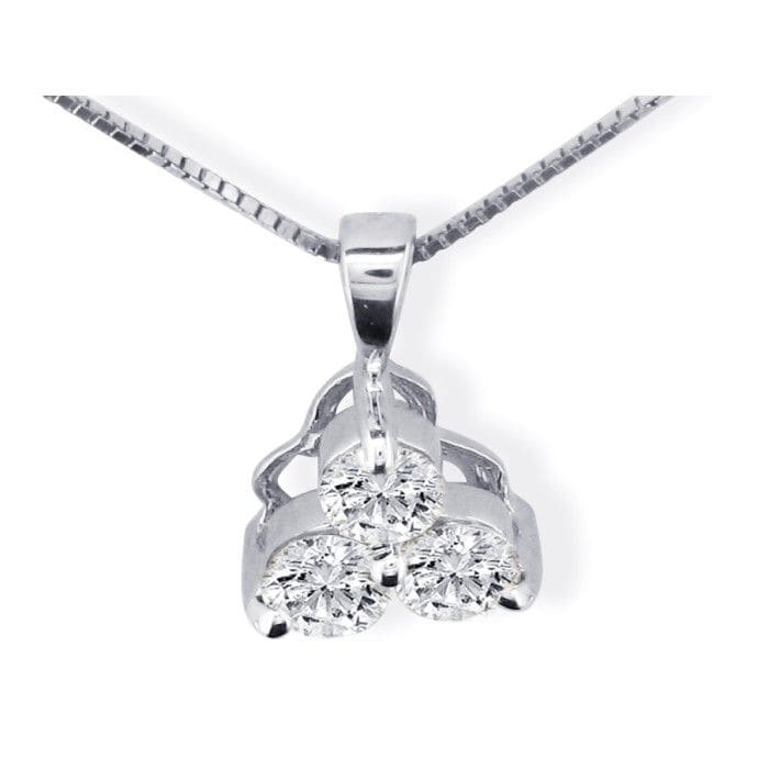 1/8ct Three Diamond Triangle Style Diamond Pendant In 14k White Gold