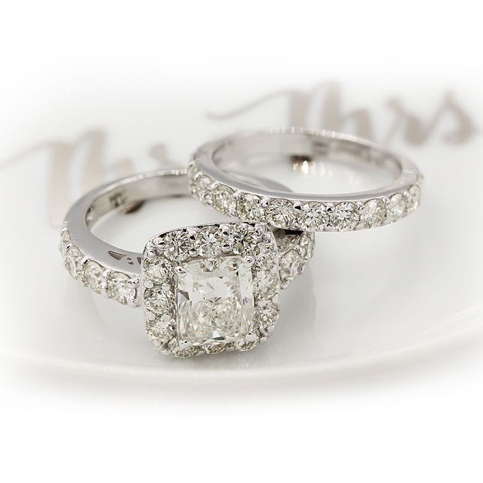 2 1/4 Carat Princess Halo Diamond Bridal Set in 14k White Gold