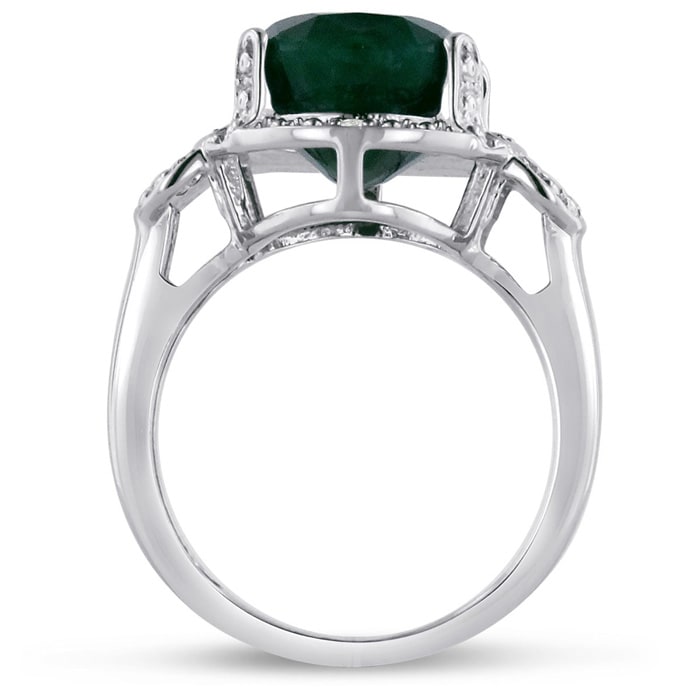 7ct Oval Shape Emerald And Diamond Ring Crafted In Solid Sterling Silver