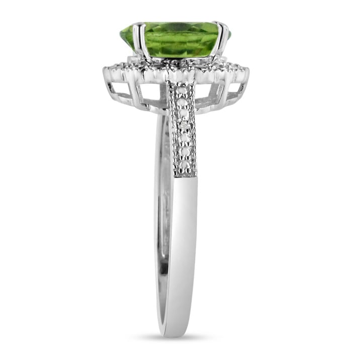 2ct Oval Peridot And Diamond Halo Ring Crafted In Solid Sterling Silver
