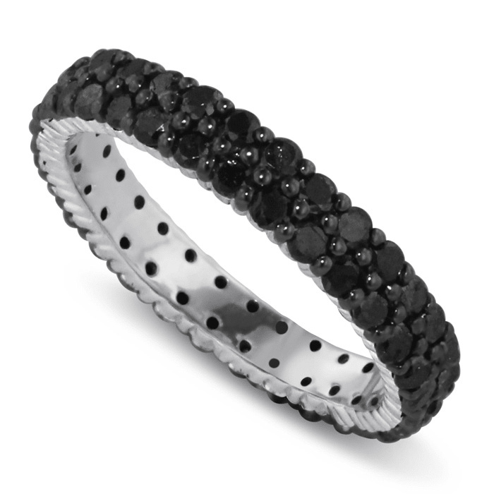 1 1/3ct Black Diamond Double Row Eternity Band Crafted In Solid Sterling Silver,