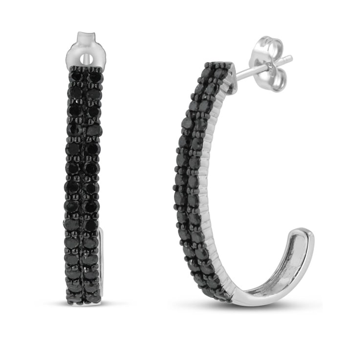 Absolute Blowout! 2ct Black Diamond Double Row Hoop Earrings Crafted In Solid Sterling Silver.  Selling at $60 Below Cost