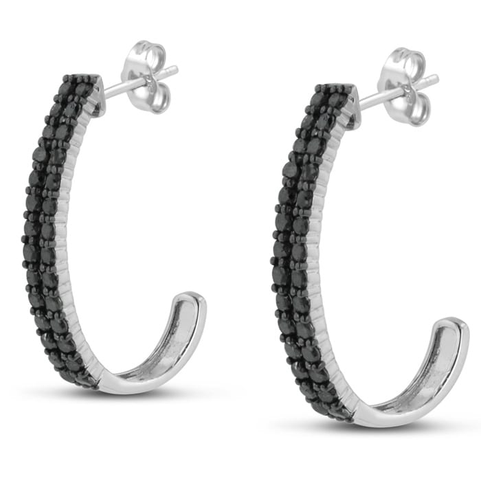 Absolute Blowout! 2ct Black Diamond Double Row Hoop Earrings Crafted In Solid Sterling Silver.  Selling at $60 Below Cost