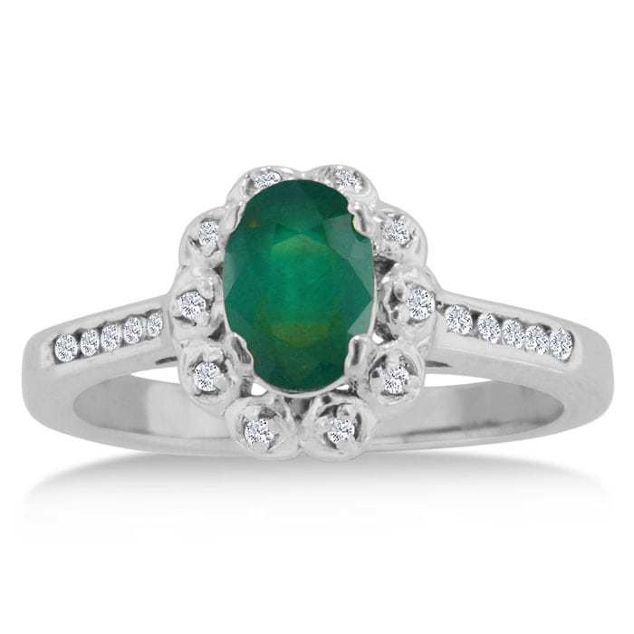 1 1/4ct Oval Emerald and Diamond Ring Crafted In Solid 14K White Gold