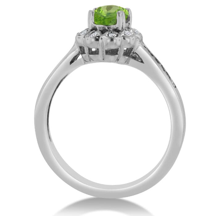 1 1/4ct Oval Peridot and Diamond Ring In Solid 14K White Gold