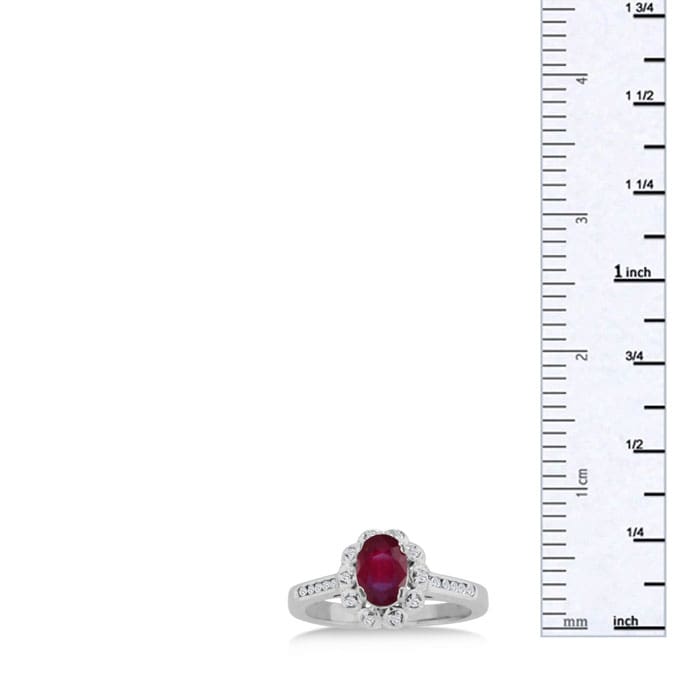 1 1/4ct Oval Ruby and Diamond Ring Crafted In Solid 14K White Gold