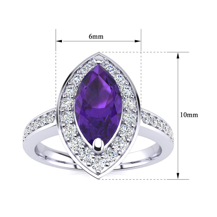1 Carat Marquise Amethyst and Diamond Ring In 14 Karat White Gold