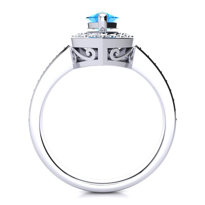 1 Carat Marquise Blue Topaz and Diamond Ring In 14 Karat White Gold