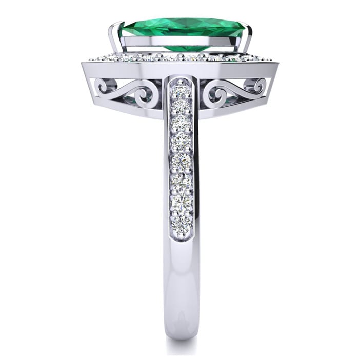1 Carat Marquise Emerald and Diamond Ring In 14 Karat White Gold