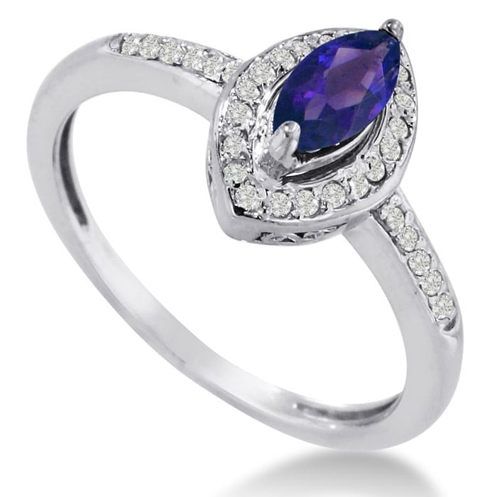 3/4ct Marquise Amethyst and Diamond Ring Crafted In Solid 14K White Gold