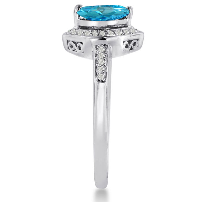 3/4ct Marquise Blue Topaz and Diamond Ring Crafted In Solid 14K White Gold