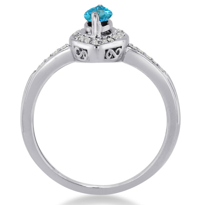 3/4ct Marquise Blue Topaz and Diamond Ring Crafted In Solid 14K White Gold
