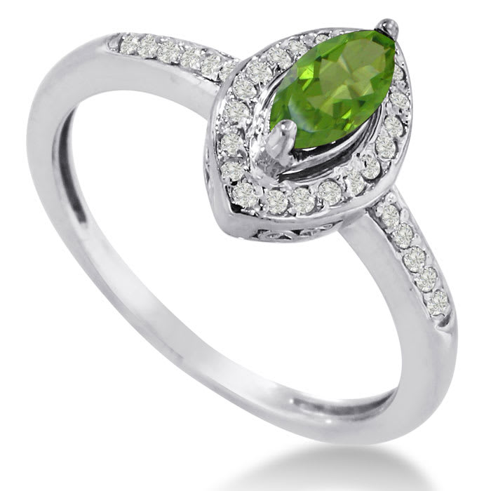 3/4ct Marquise Peridot and Diamond Ring Crafted In Solid 14K White Gold
