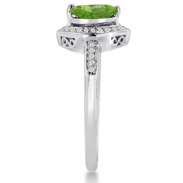 3/4ct Marquise Peridot and Diamond Ring Crafted In Solid 14K White Gold