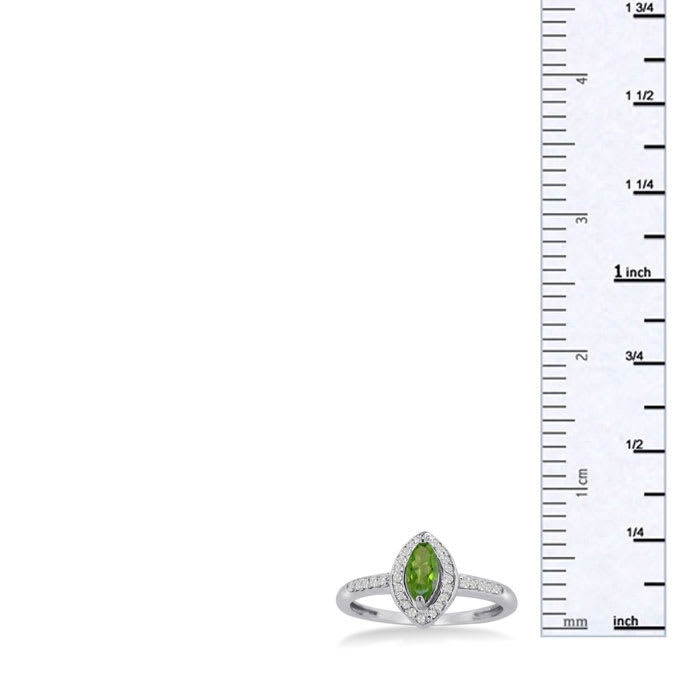 3/4ct Marquise Peridot and Diamond Ring Crafted In Solid 14K White Gold