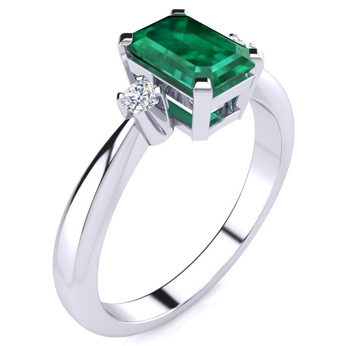1ct Emerald and Diamond Ring Crafted In Solid 14K White Gold